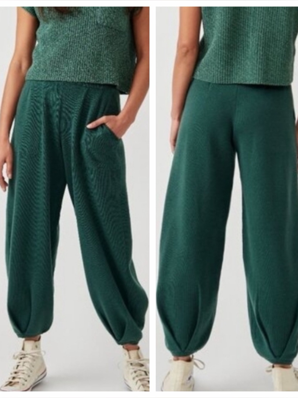 Free People Beach Freya Knit Balloon Pants Only In Emerald Spell Medium